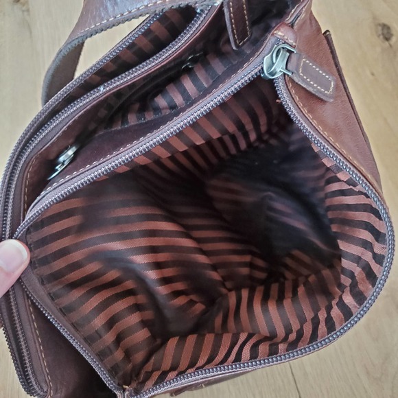 Jack Georges Voyager Zipper Leather Hobo Crossbody #7832 Square Med Bag Brown - Picture 8 of 13